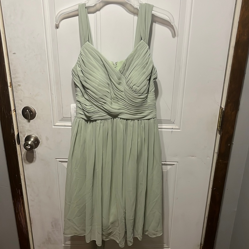Dusty sage. Azazie bridesmaid dress. Size A16.